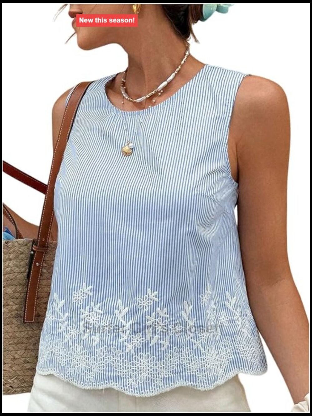 Striped Sleeveless Embroidered Tank Top Summer Vacation